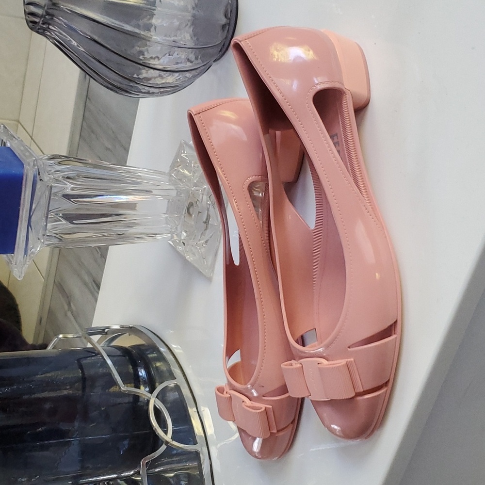 Salvatore Ferragamo Pink Patent Leather Bow Flats